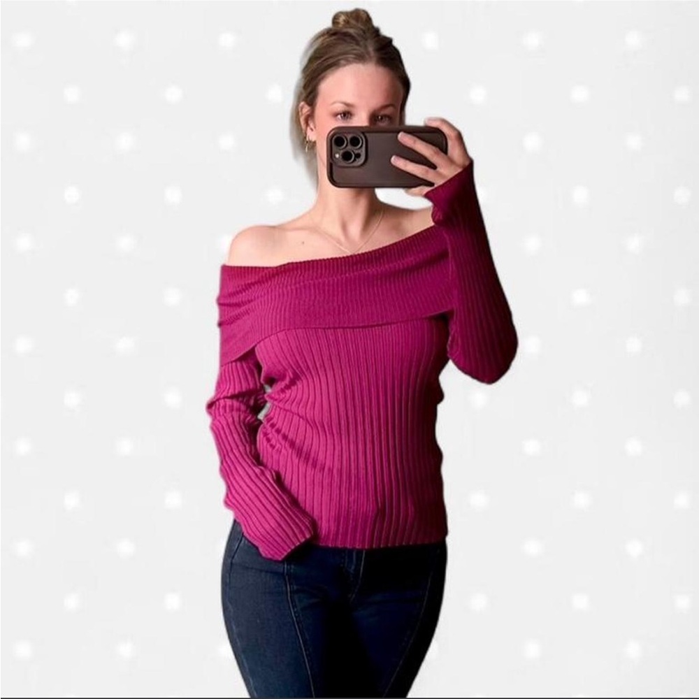 It's Our Time Off-Shoulder Sweater - Fuchsia